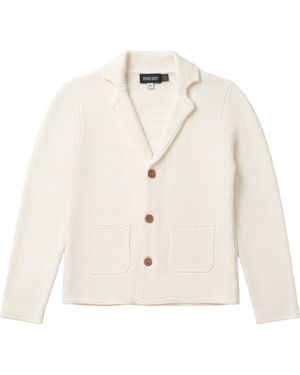 Space Grey Textured Knit Blazer With Wooden Buttons - White