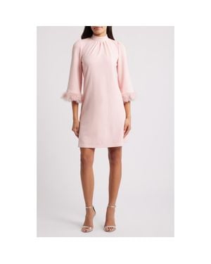 Anne Klein Feather Trim Sheath Dress - Pink