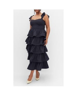 City Chic Elina Tie Strap Tiered Midi Dress - Blue