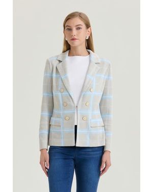 Ming Wang Heritage Plaid Knit Blazer - White