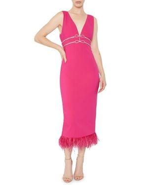 Likely Corianne Feather Trim Empire Waist Midi Dress - Pink
