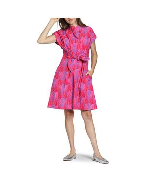 Apny Floral Print Belted A-Line Dress - Pink