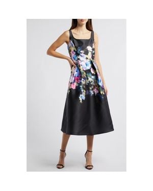 Julia Jordan Floral Fit & Flare Cocktail Midi Dress - Black