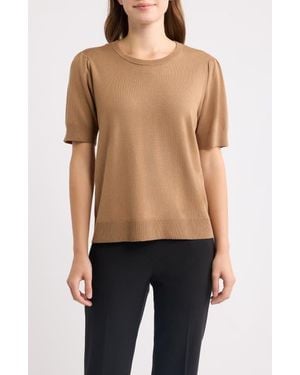 Anne Klein Puff Sleeve Crewneck Sweater - Black