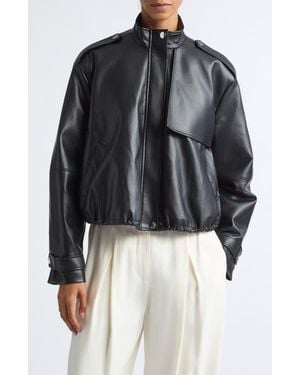 Toccin Alyssa Faux Leather Funnel Neck Bomber - Black