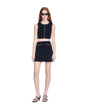 Sandro Rhinestone Embroidered Knit Skirt - Black