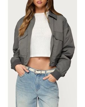 Edikted Dolan Oversize Ruched Sleeve Bomber - Gray
