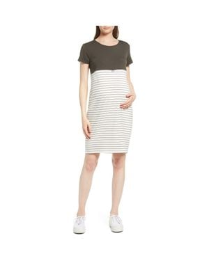 ANGEL MATERNITY Stripe Maternity/Nursing Nightgown - Green