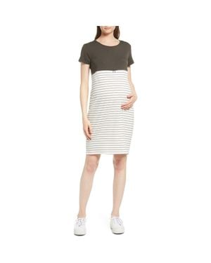 ANGEL MATERNITY Stripe Maternity/Nursing Nightgown - Green