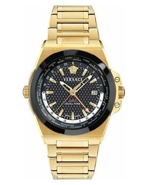 Versace Greca Reaction Gmt Bracelet Watch, 44Mm - Metallic