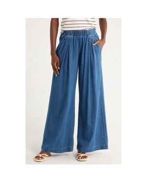 Marine Layer Allison Pull-On Wide Leg Denim Pants - Blue
