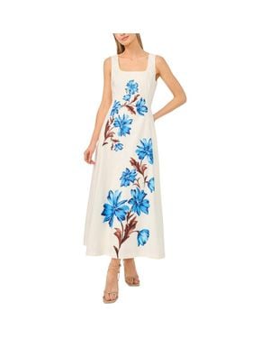 Halogen® Floral Placement Print Cotton Dress - Blue