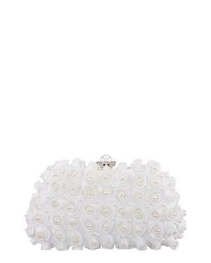 Nina Paloma Rosette Imitation Pearl Frame Clutch - White