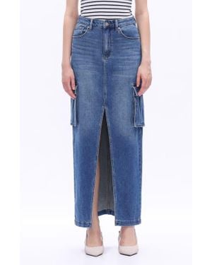 Bayeas Denim Cargo Maxi Skirt - Blue