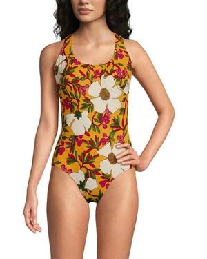 Lands' End Chlorine Resistant Scoop Neck X-Back High Leg Soft Cup Tugless Sporty One Piece Swimsuit - Orange