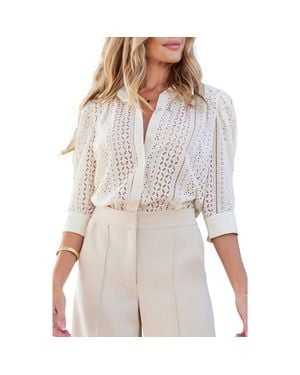 Bishop + Young Cate Eyelet Ruched Sleeve Top - White