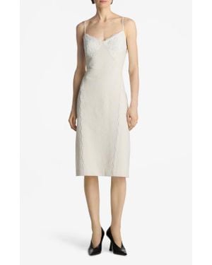 St. John Metallic Tweed & Guipure Lace Cocktail Dress - White