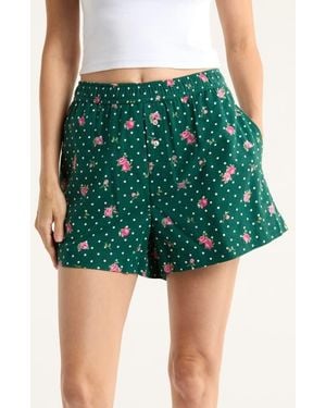 Open Edit Print Cozy Flannel Boxer Pajama Shorts - Green