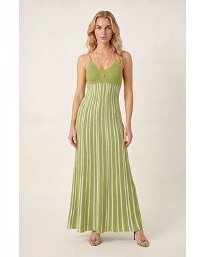 Modenaire Sleeveless Knitted Striped Maxi Dress - Green