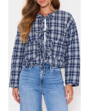 Vici Collection London Quilted Plaid Tie Front Jacket - Blue