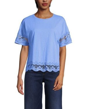 Lands' End Short Sleeve Slub Jersey Cutwork T-Shirt - Blue
