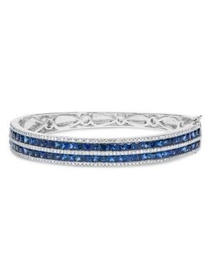Haus of Brilliance 18K Diamond & 8.0 Ct Sapphire Multi Row Bangle Bracelet - Blue