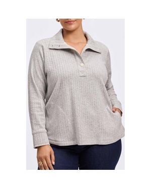 Foxcroft Textured Cotton-Blend Polo Sweater - Gray