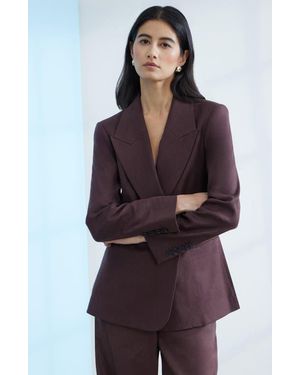 Nordstrom Double-Breasted Linen Blend Blazer - Brown