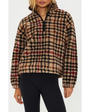 Beach Riot Leona Fleece Half Zip Sweatshirt - Brown