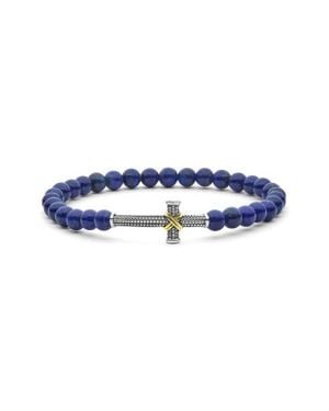 Lagos Anthem Cross Lapis Beaded Stretch Bracelet - Blue