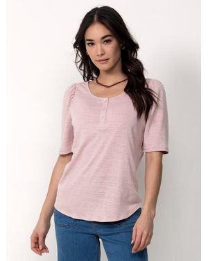 Single Stitch Ultra Soft Scoop Neck Henley - Pink