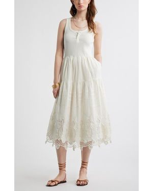Treasure & Bond Embroidered Mixed Media Henley Tank Dress - White