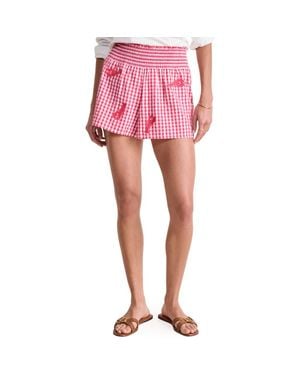 Vineyard Vines Nori Lobster Appliqué Cotton Gingham Shorts - Red