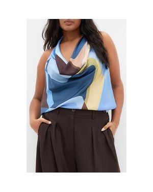 City Chic Chloe Print Cowl Neck Sleeveless Top - Blue