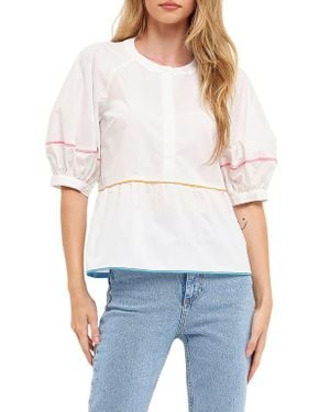 English Factory Piping Detail Blouse - White