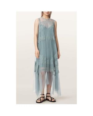 AllSaints Clara Sheer Lace Sleeveless Handkerchief Hem Dress - Blue