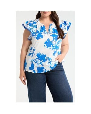 Sugarlips Aby Floral Carya Ruffle Cotton Top - Blue