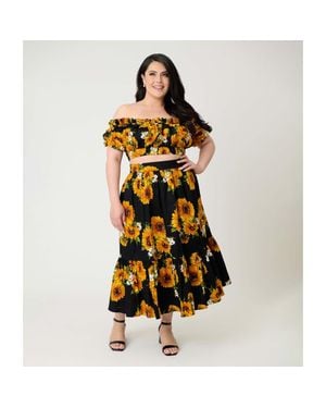 Unique Vintage Plus Size 1950S Tiered Midi Skirt - Multicolor