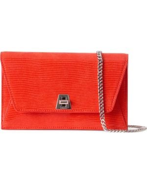 Akris Anouk Lizard Embossed Leather Envelope Wallet On A Chain - Red