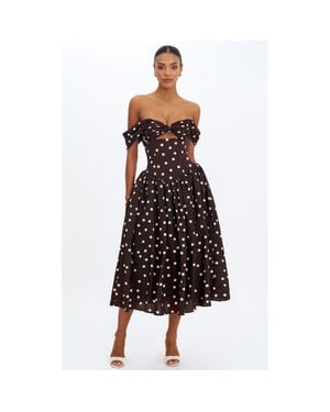 Miss Circle Xandie Polka Dot Off-Shoulder Midi Dress - Black