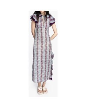 Anna Sui Ombre Ribbons Cotton Ruffle Dress - Purple