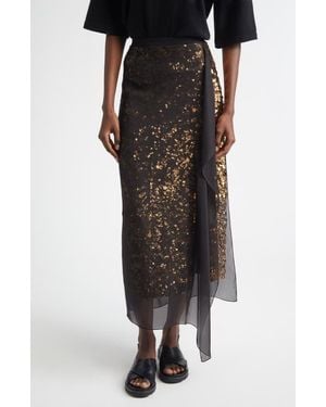 Michael Kors Sequin Embellished & Silk Georgette Veiled Wool Crepe Skirt - Black