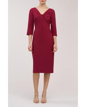 Kay Unger Farrah Twist Front Midi Cocktail Dress - Red