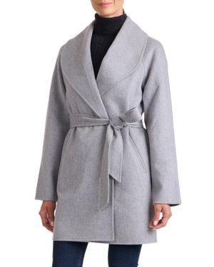 Sofiacashmere Double Face Wool Blend Wrap Coat - Gray