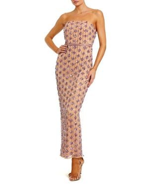 Mac Duggal Mesh Beaded Strapless Column Ankle Dress - Multicolor