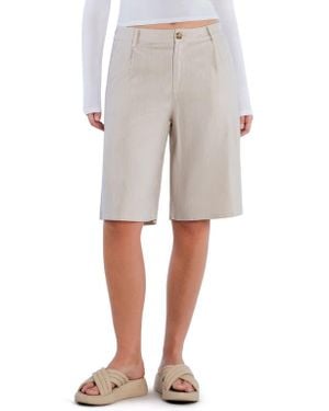 HINT OF BLU Chill Pleated Mid Rise Denim Bermuda Shorts - Gray