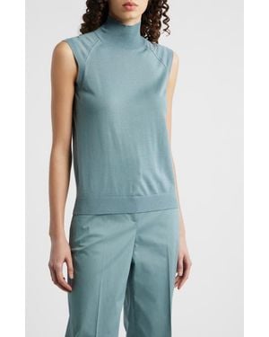 BOSS Fipini Mock Neck Wool Sweater Vest - Blue