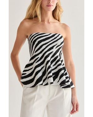Crescent Zebra Print Jacquard Knit Peplum Top - Black