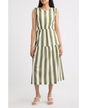 Bobeau Stripe Sleeveless Midi Dress - Multicolor