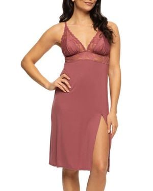 Felina Annalisa Lace Trim Chemise - Red